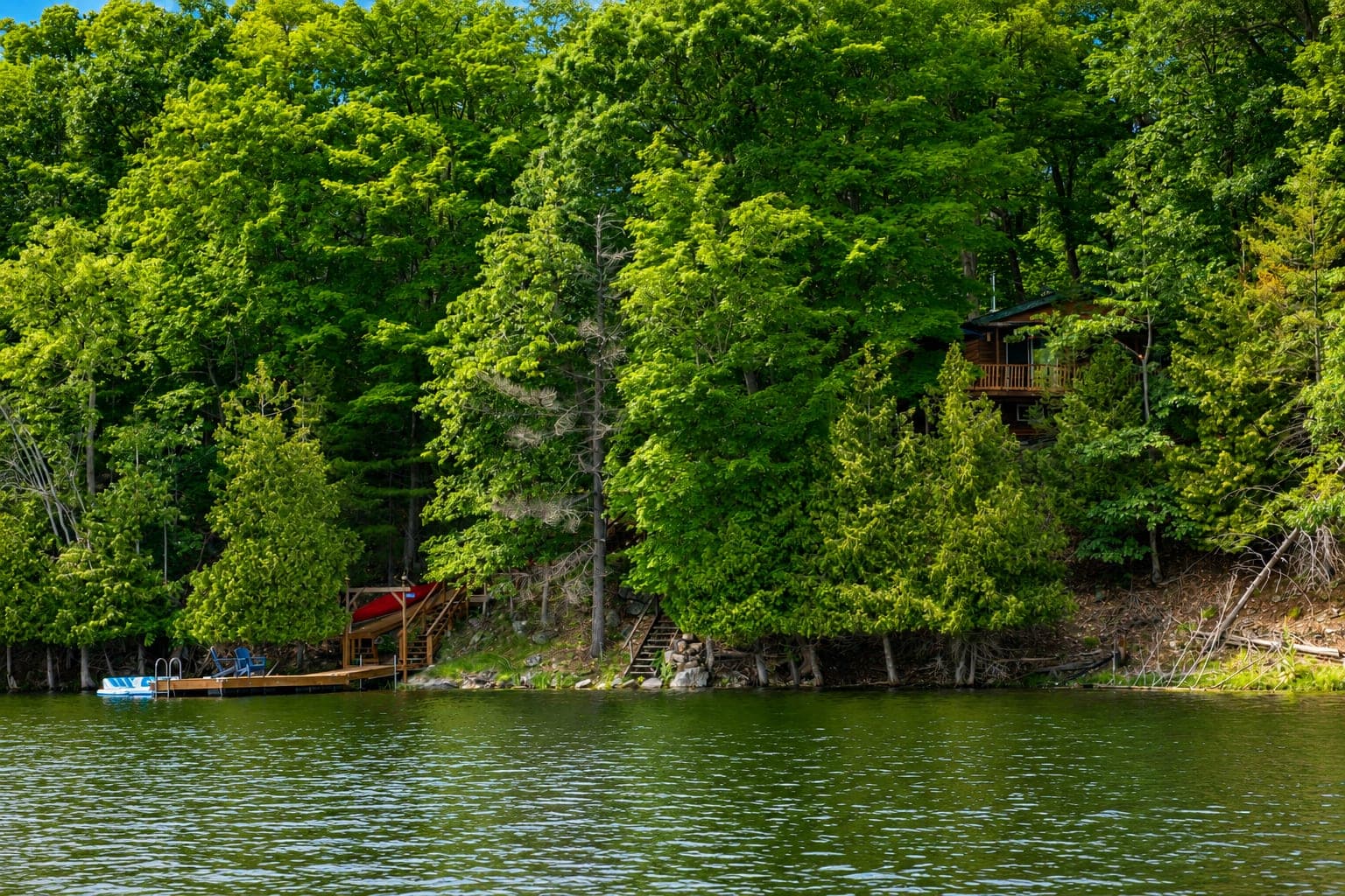 Outdoor cottage and lake view